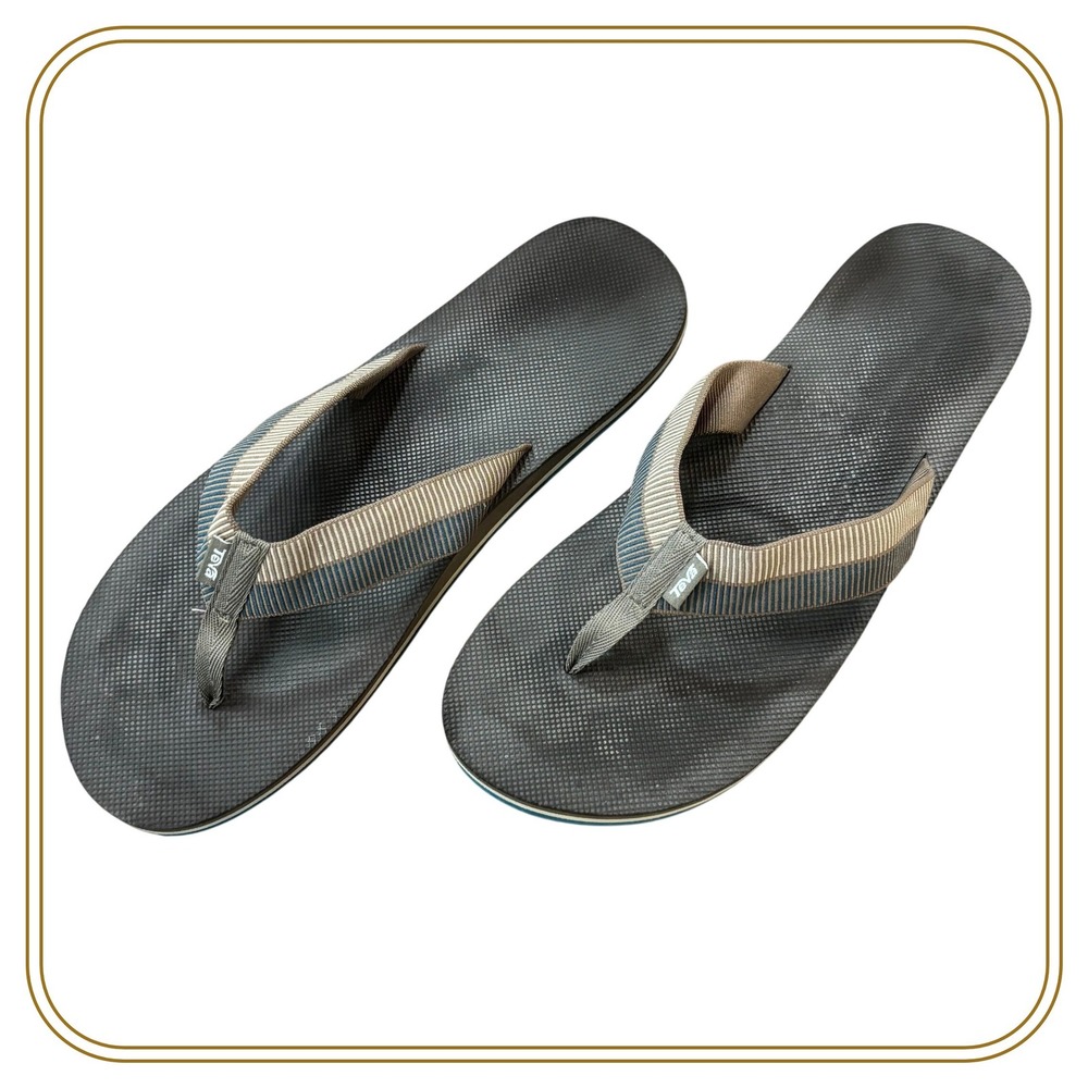 Teva Mush II Mens Flip Flops Brown Striped Fabric Strap Comfort Sandals